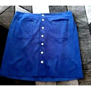 INC International Women's Blue Faux Suede Skirt Snap Front Size 16W Retail $99